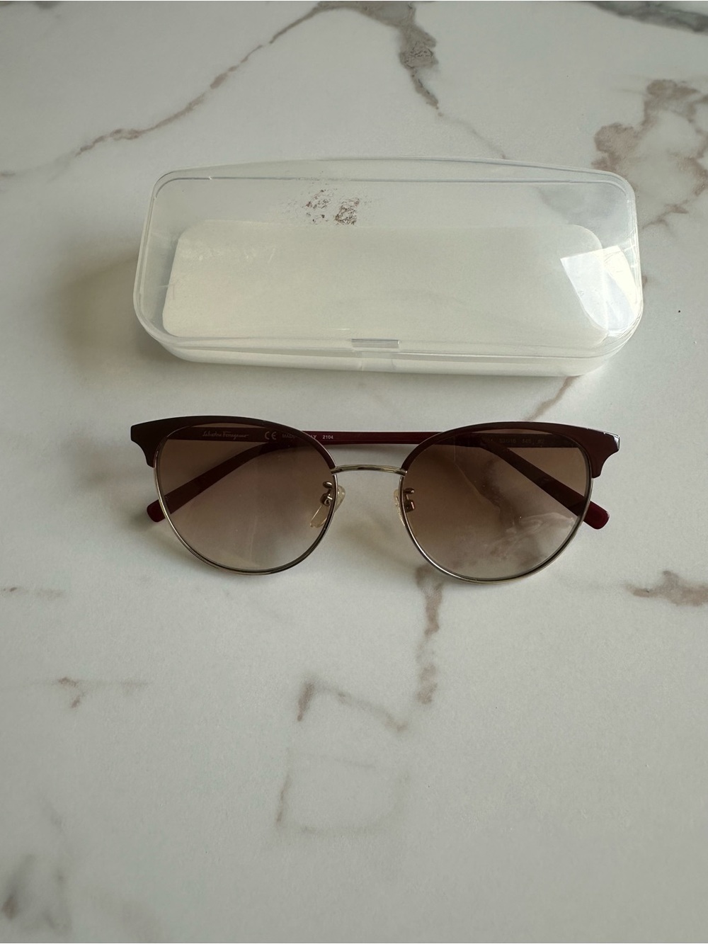 Salvatore Ferragamo Burgundy Cat-Eye Sunglasses